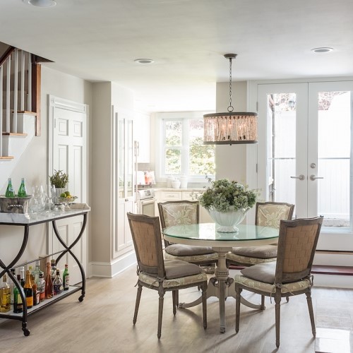 open dining room space with liquor shelves in Falmouth MA